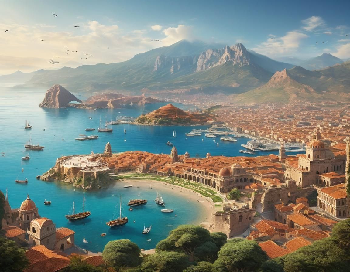 Picturesque Coastal Cityscape with Ancient Architecture