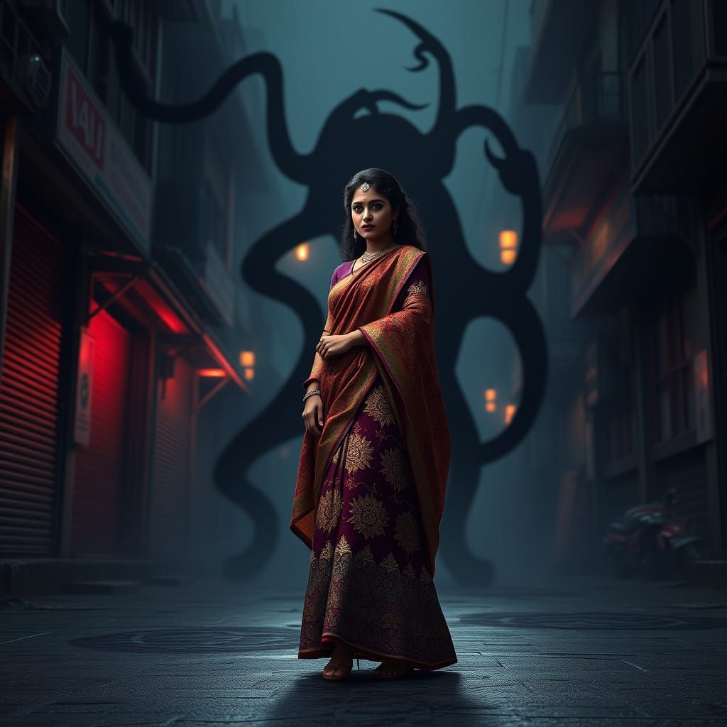 Woman with Shadow: 3D Anime Art in 8K