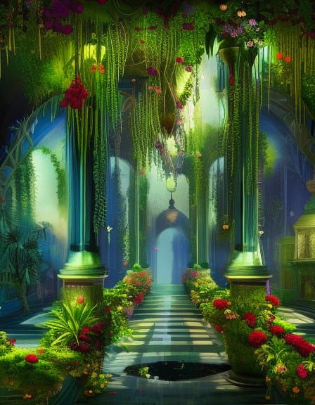Regency Hanging Gardens in Detailed Fantasy Style