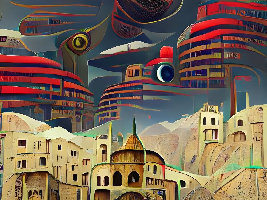 Sci-Fi City in Qajar Art Style