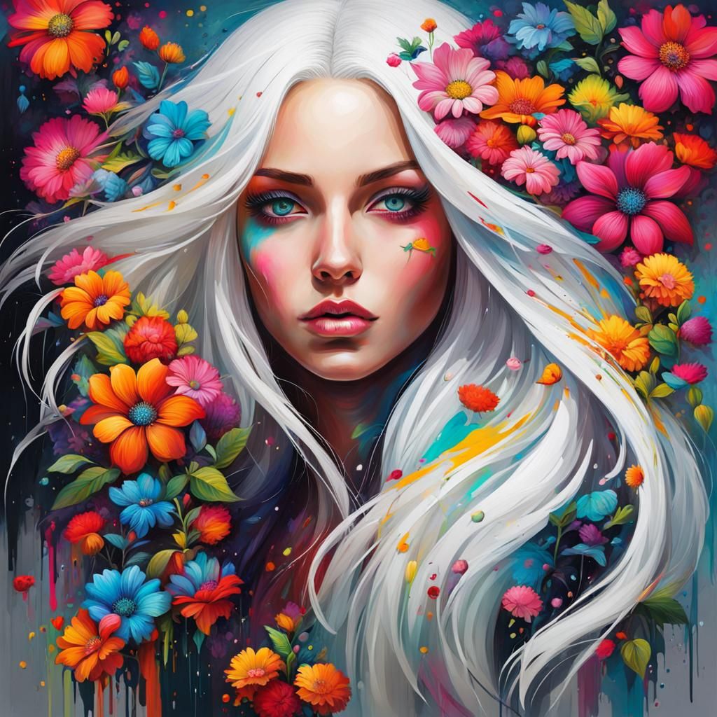 Floral Woman in Graffiti Splash Art Style