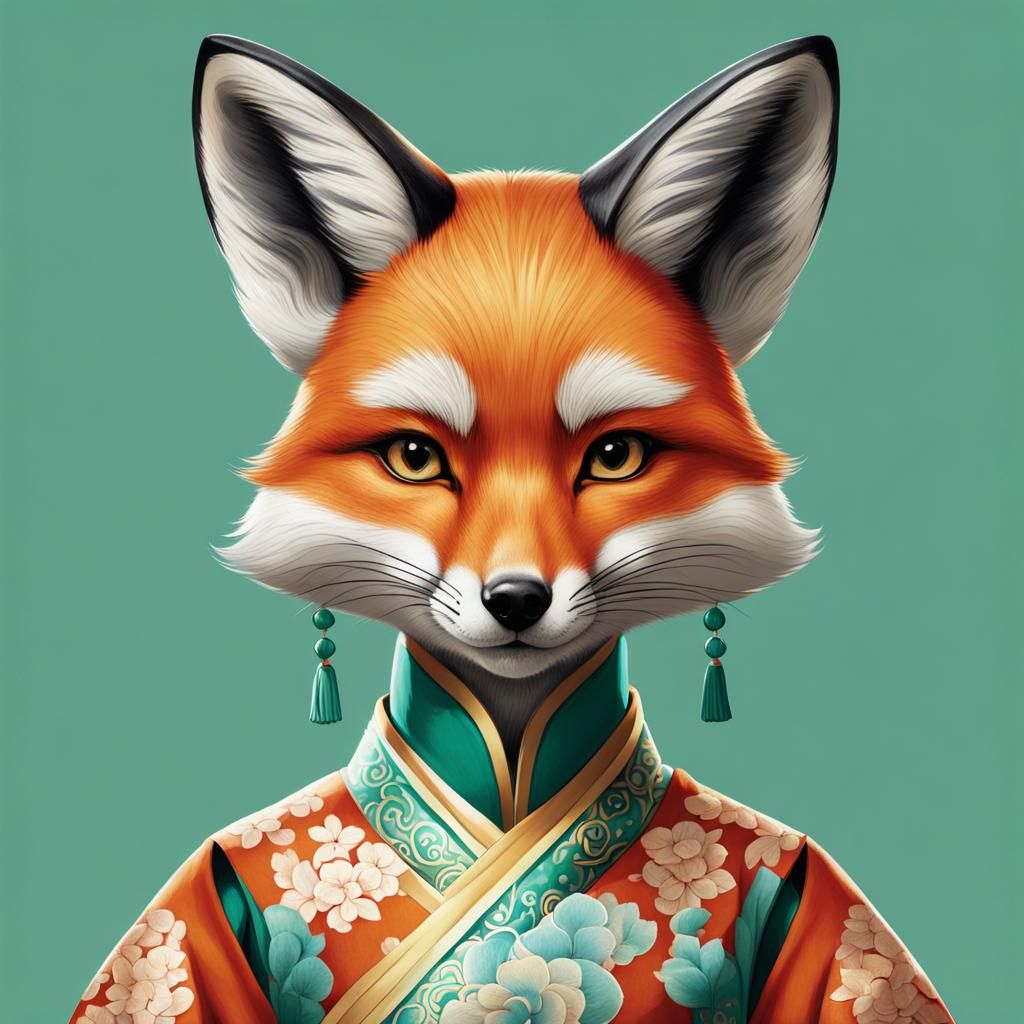 Anthropomorphic Fox in Ao Dai: Asian-Inspired Art