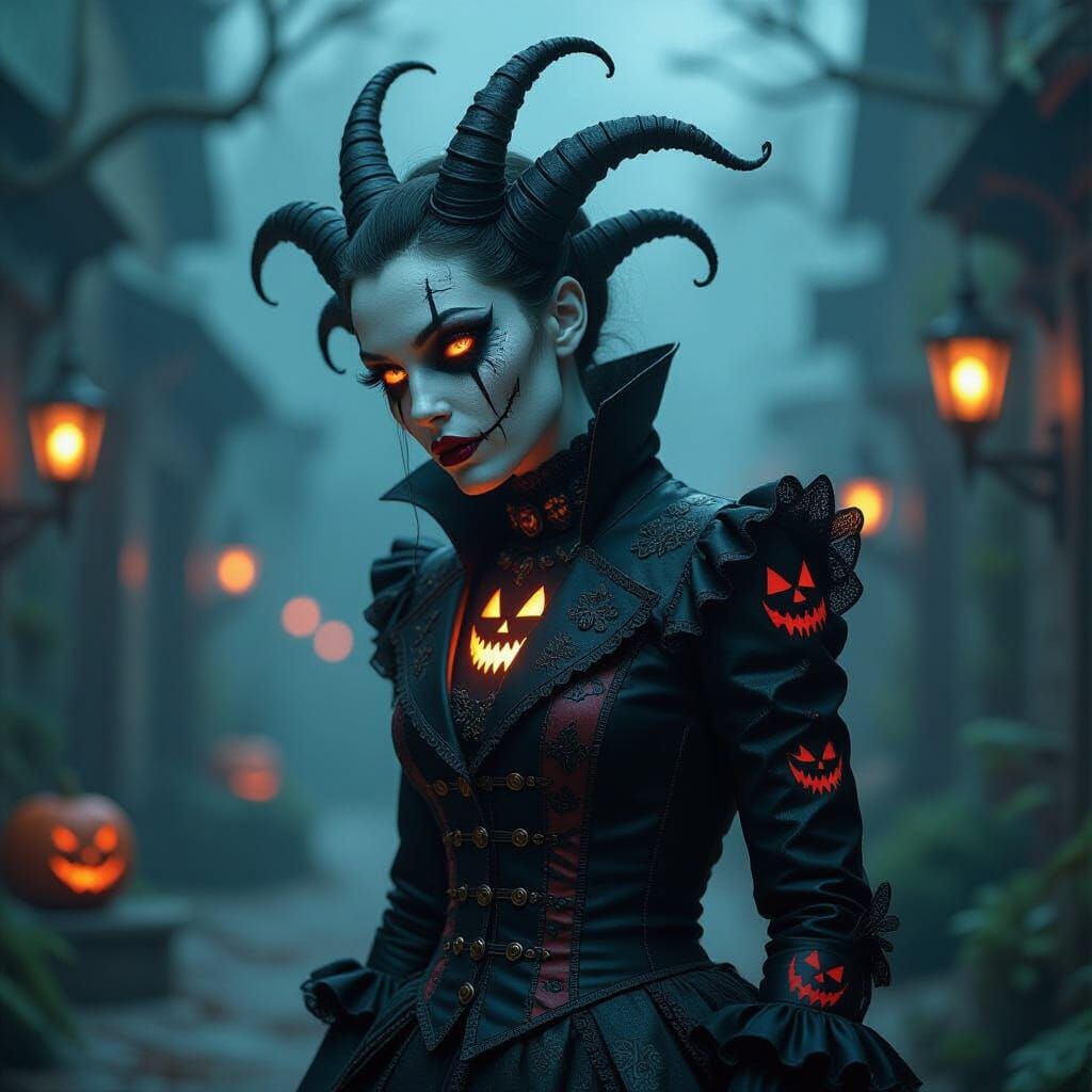 Gothic Stitched Creature in Halloween Scene