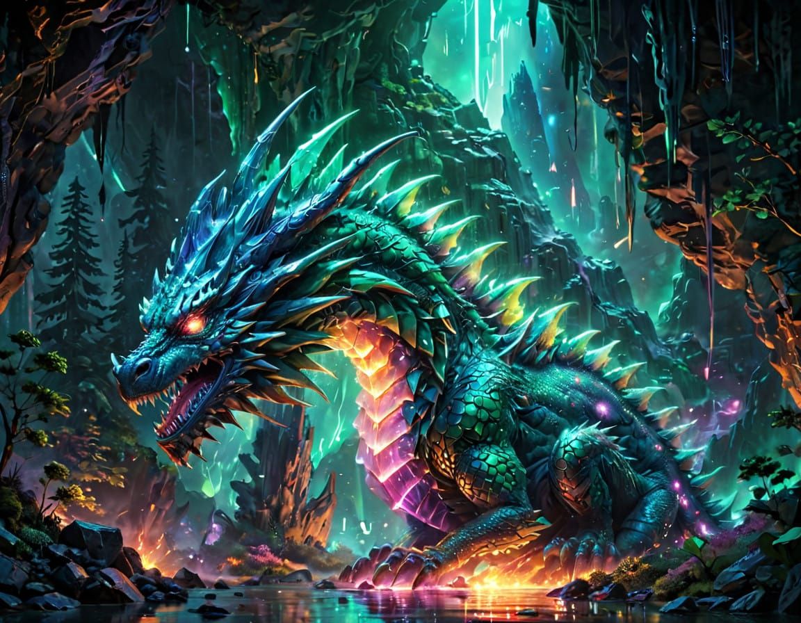 Crystal Dragon in Cyberpunk Astral Cosmic Art