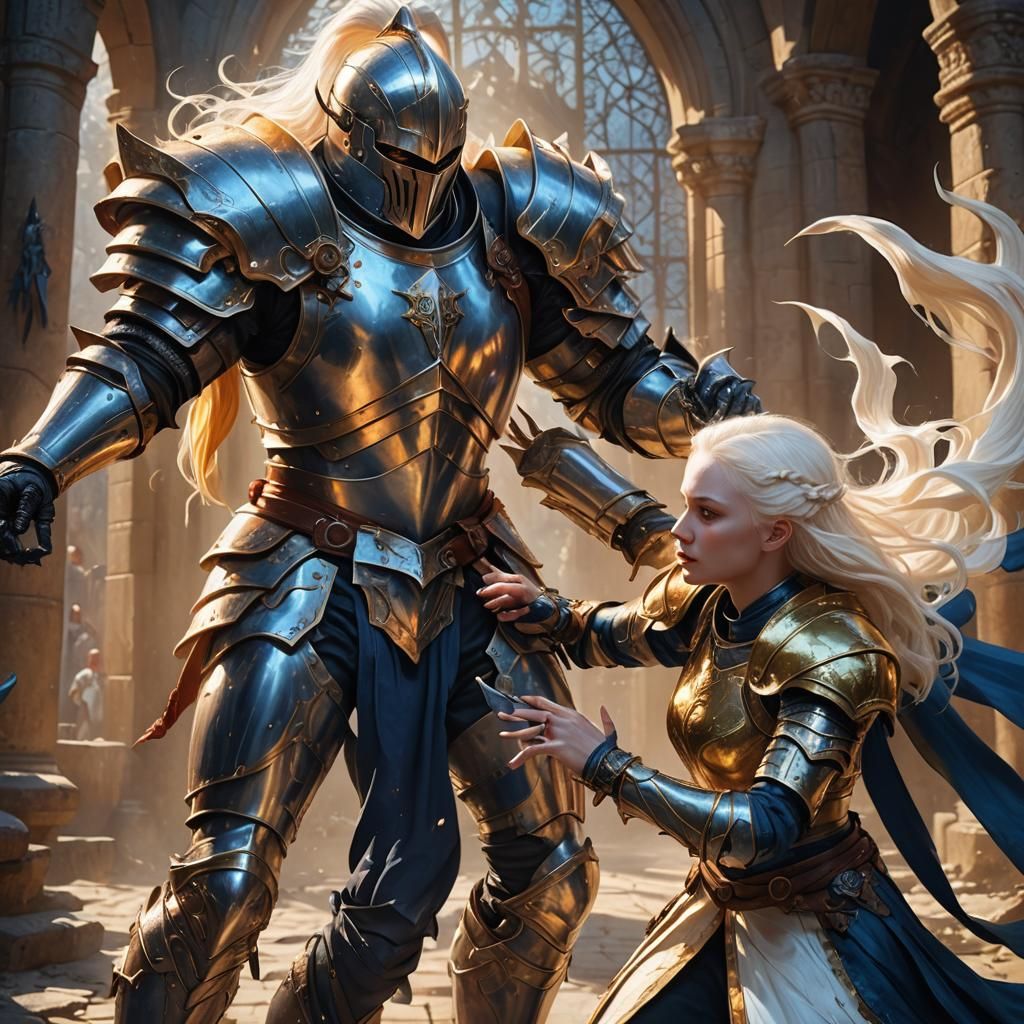 Hero Knight Rescues Albino Girl: Fantasy Art