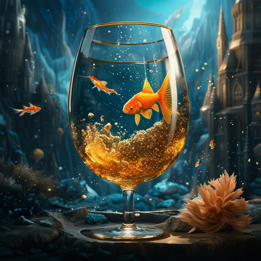 Giant Champagne Glass with Goldfish: Fantasy Concept Art