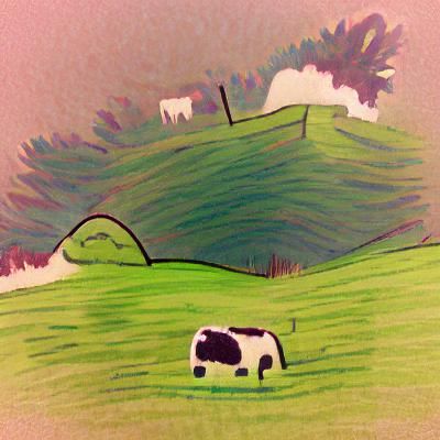 Cow Grazing on a Green Hillside