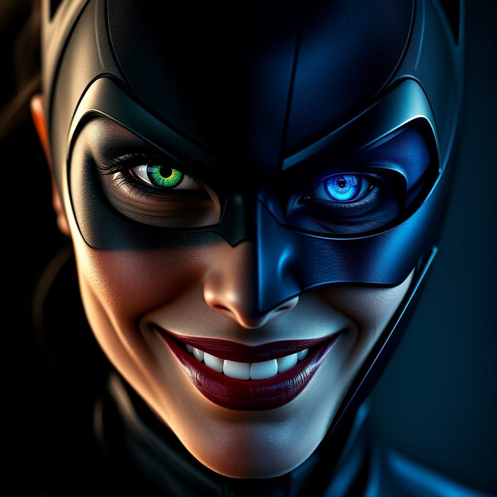 Catwoman Batwoman Split Portrait in Cyberpunk Style
