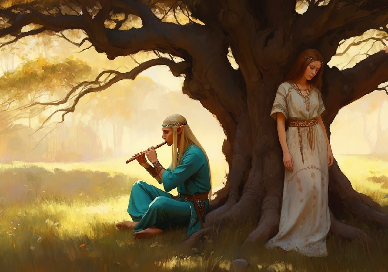 Serene Elven Scene in Earthy Tonalism Style