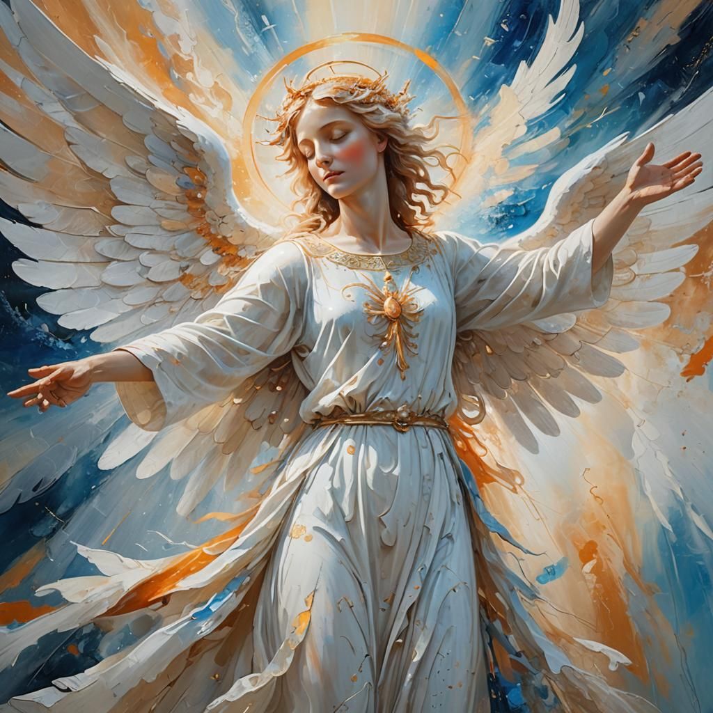 Ethereal White Angel in Expressionist Abstract Style
