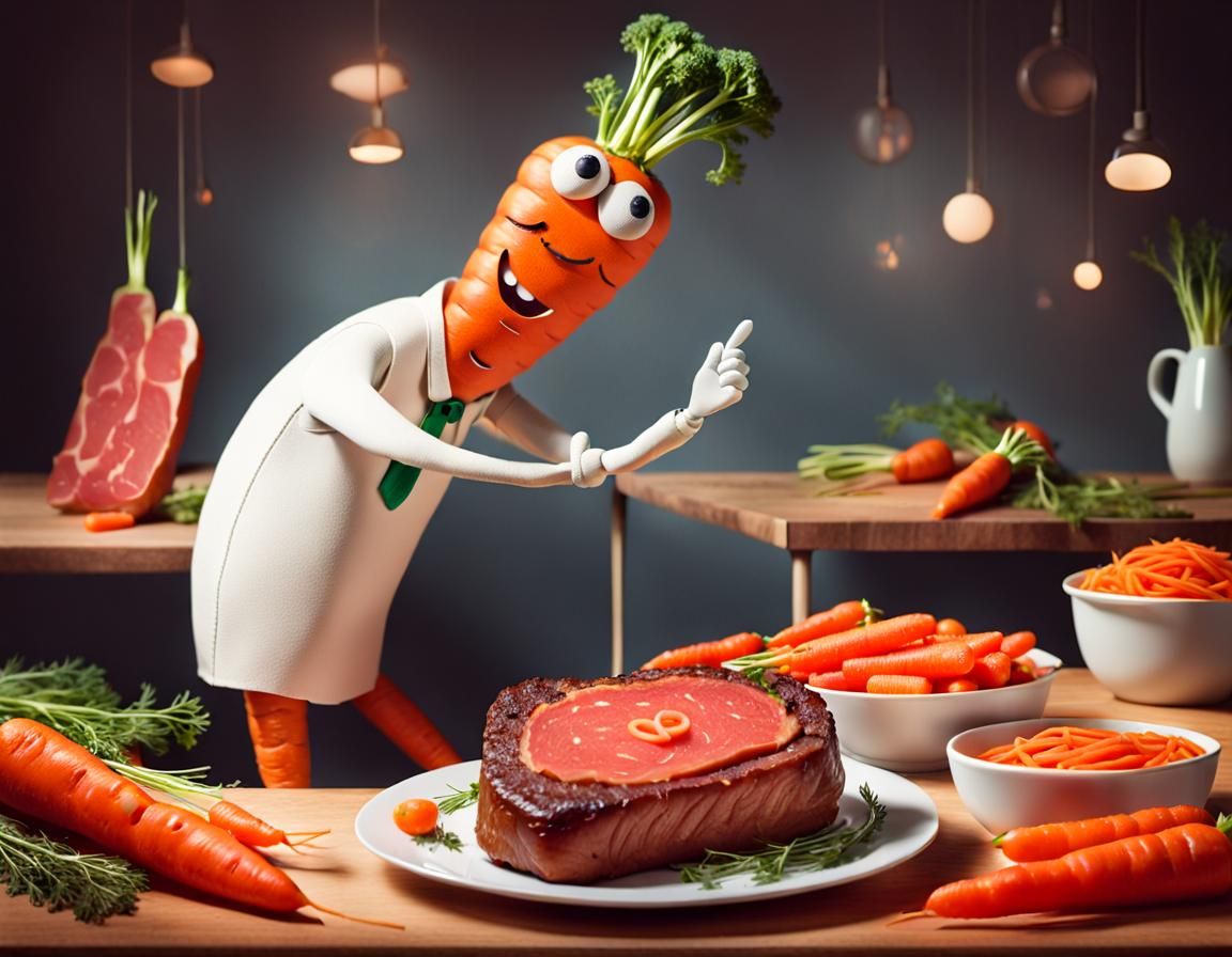 Cartoon Carrot Dreams of Steak