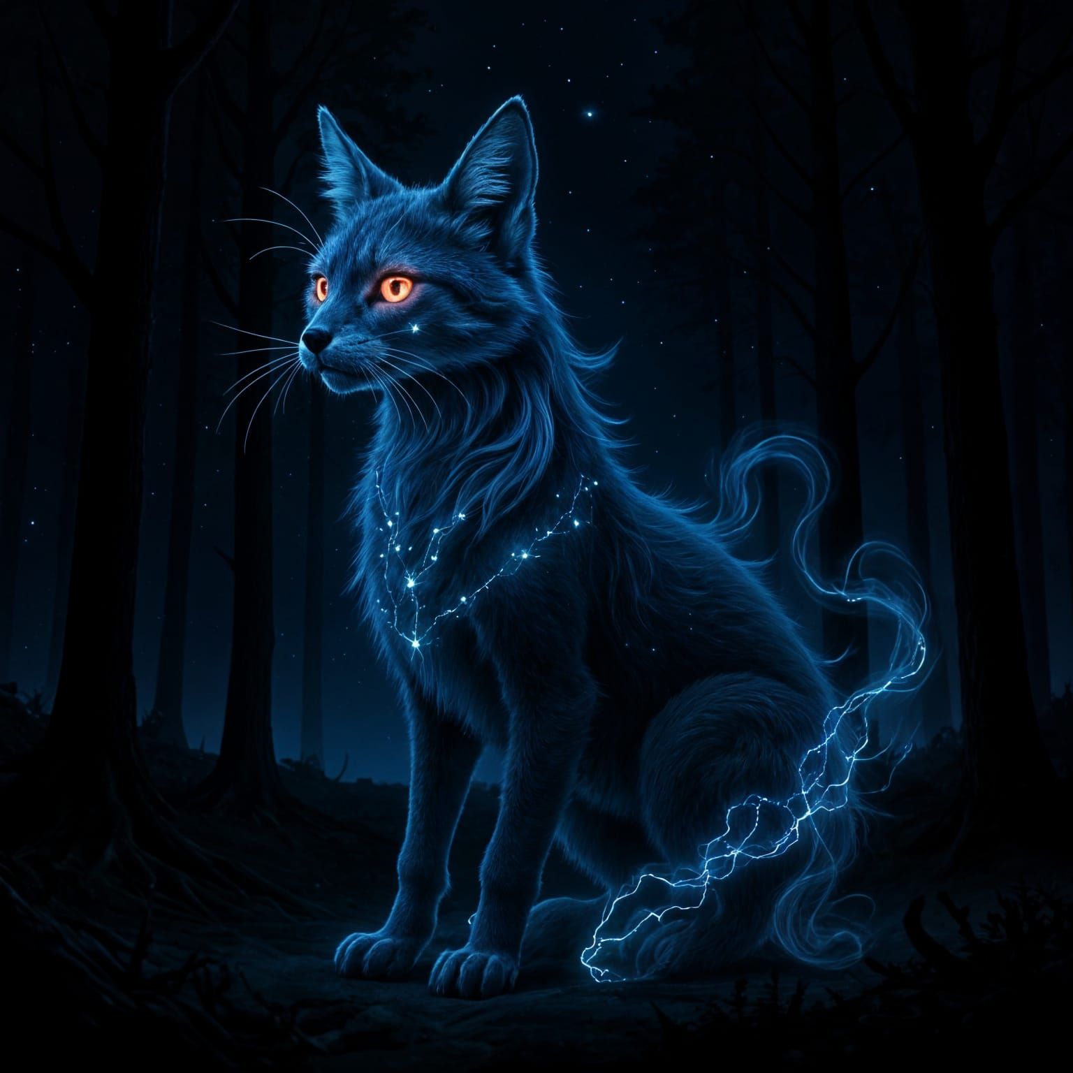 Starlight Fox Spirit Emerges from Enchanted Forest