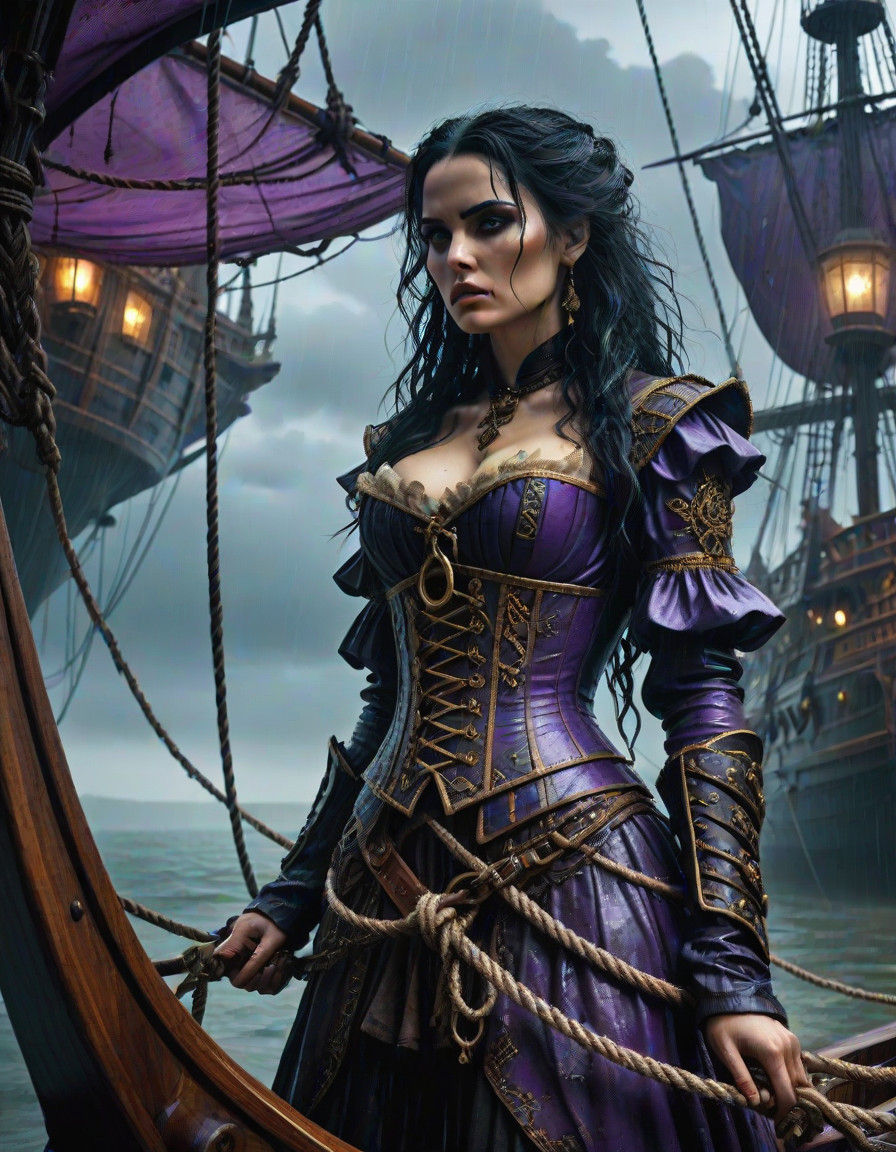 Gothic Pirate Woman Leads Midnight Raid on the High Seas