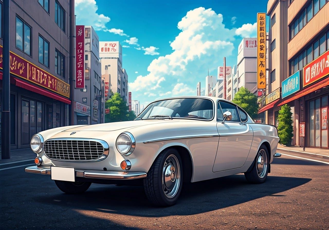 Volvo P1800S in Tokyo Street, Syd Mead Inspired