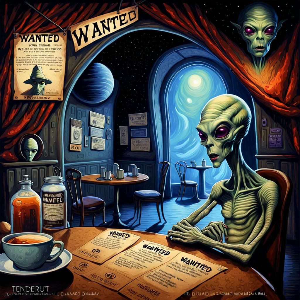Alien Smuggler Wanted Poster in Galactic Cafe