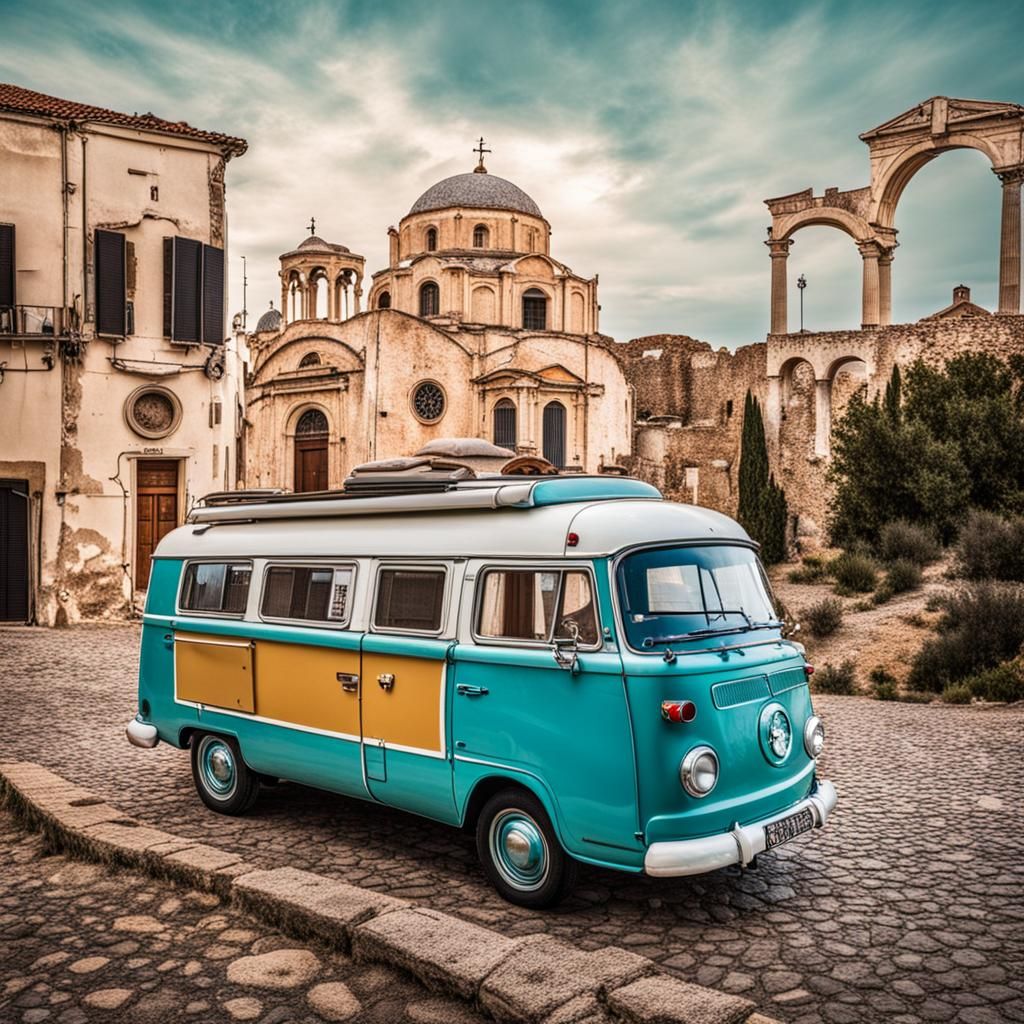 Road Trip with Camper cruising, through nostalgisch places, ...