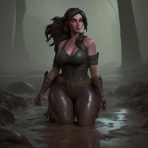 Lara Croft Sinking in a Mud Swamp
