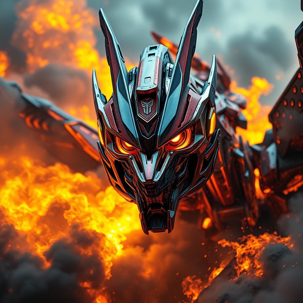 Ein beeindruckendes 24K Ultra HD-Porträt eines Transformers,...