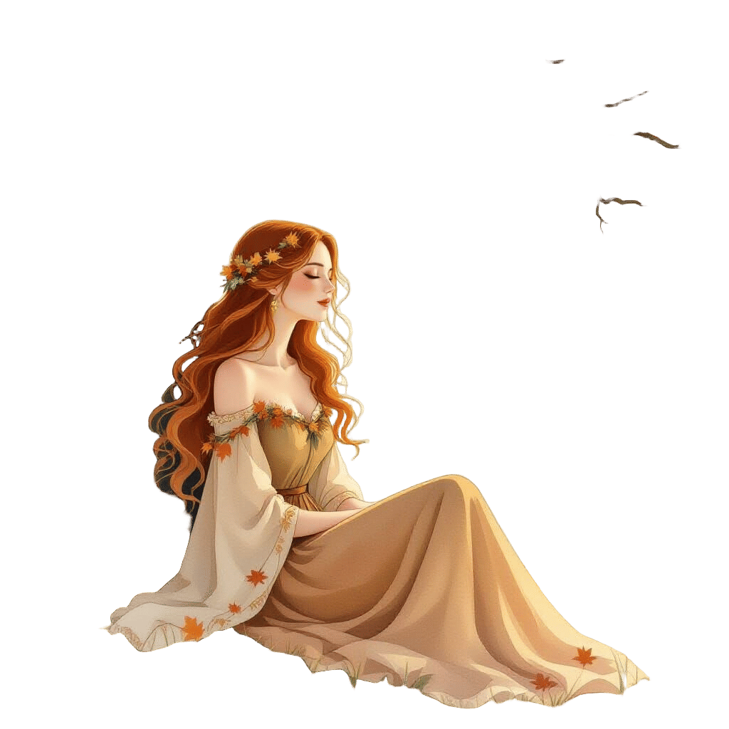 Autumn Woman Contemplating Under Ancient Oak