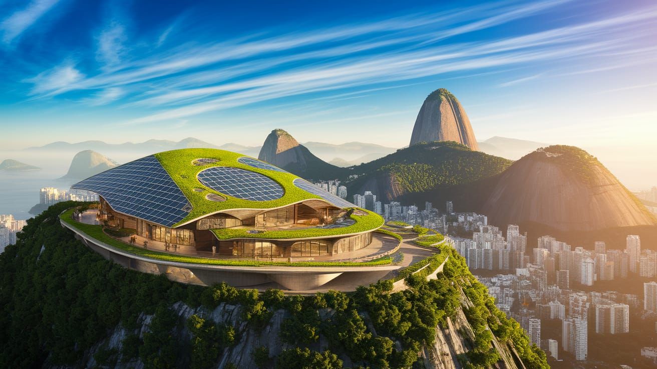 Solarpunk Community Centre Amidst Rio's Azure Skies