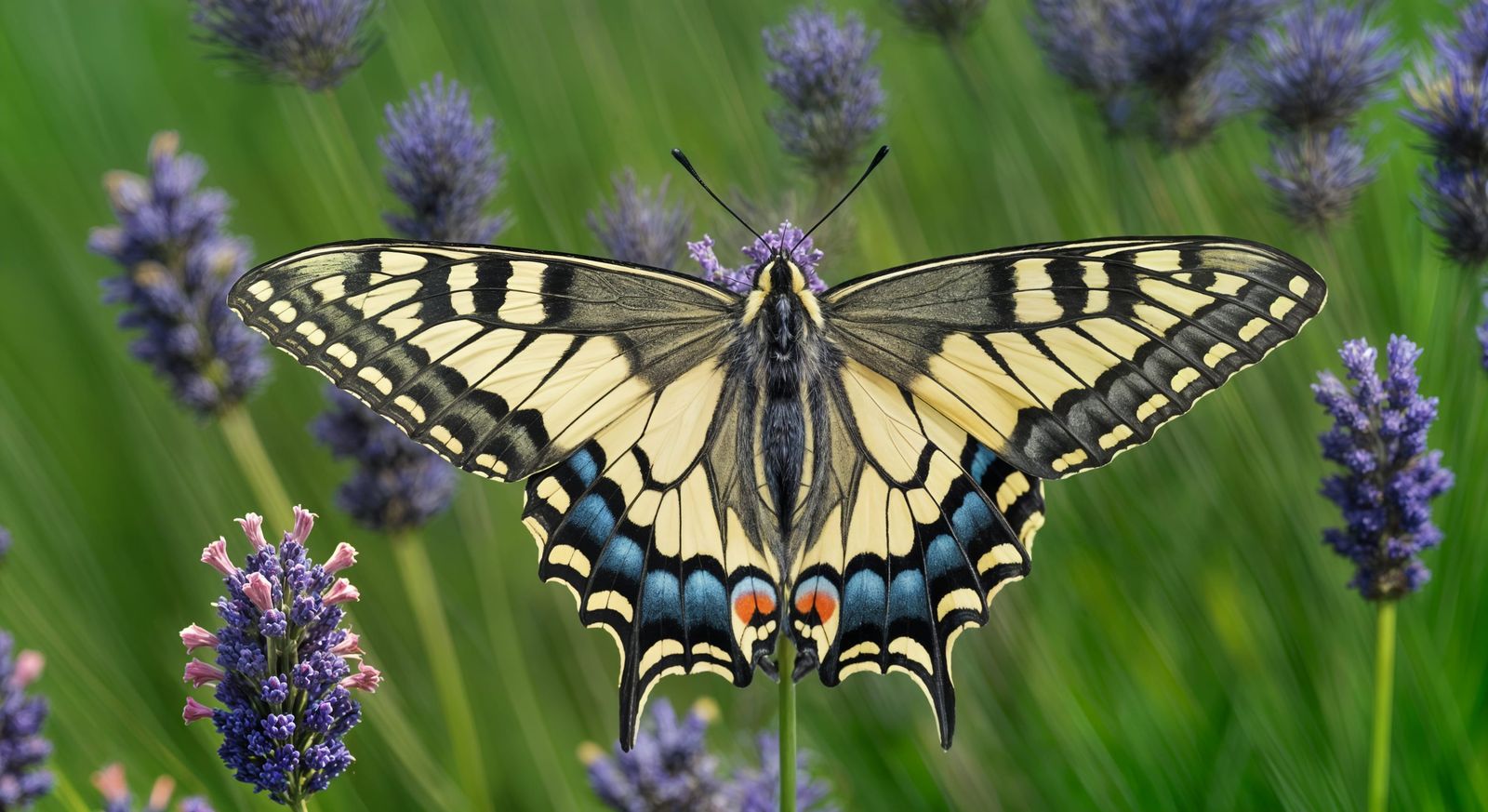 Vibrant Swallowtail Butterfly on Lavender Field