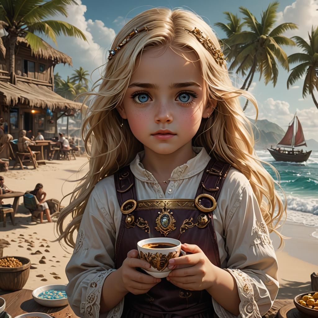 Children on a Beach in Detailed Matte Painting Style