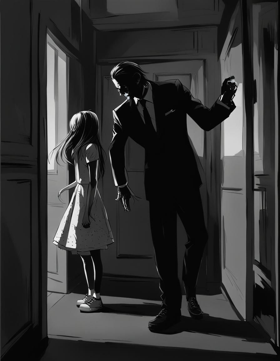 Monochrome Horror Scene with Girl and Boy