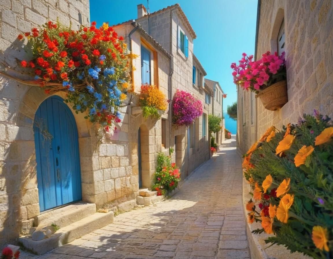 Picturesque French Village Harbor Scene