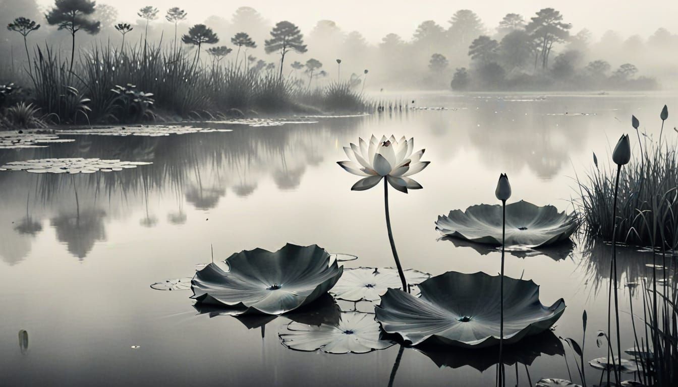 Lotus in a Serene Japanese Landscape