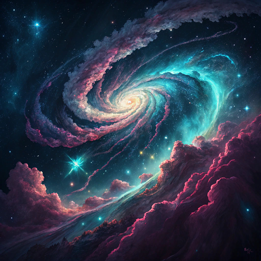 Iridescent Spiral Galaxy with Dynamic Lighting