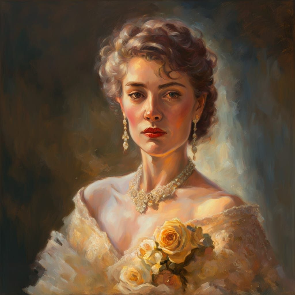 Woman with Roses: An Impressionist Oil Painting