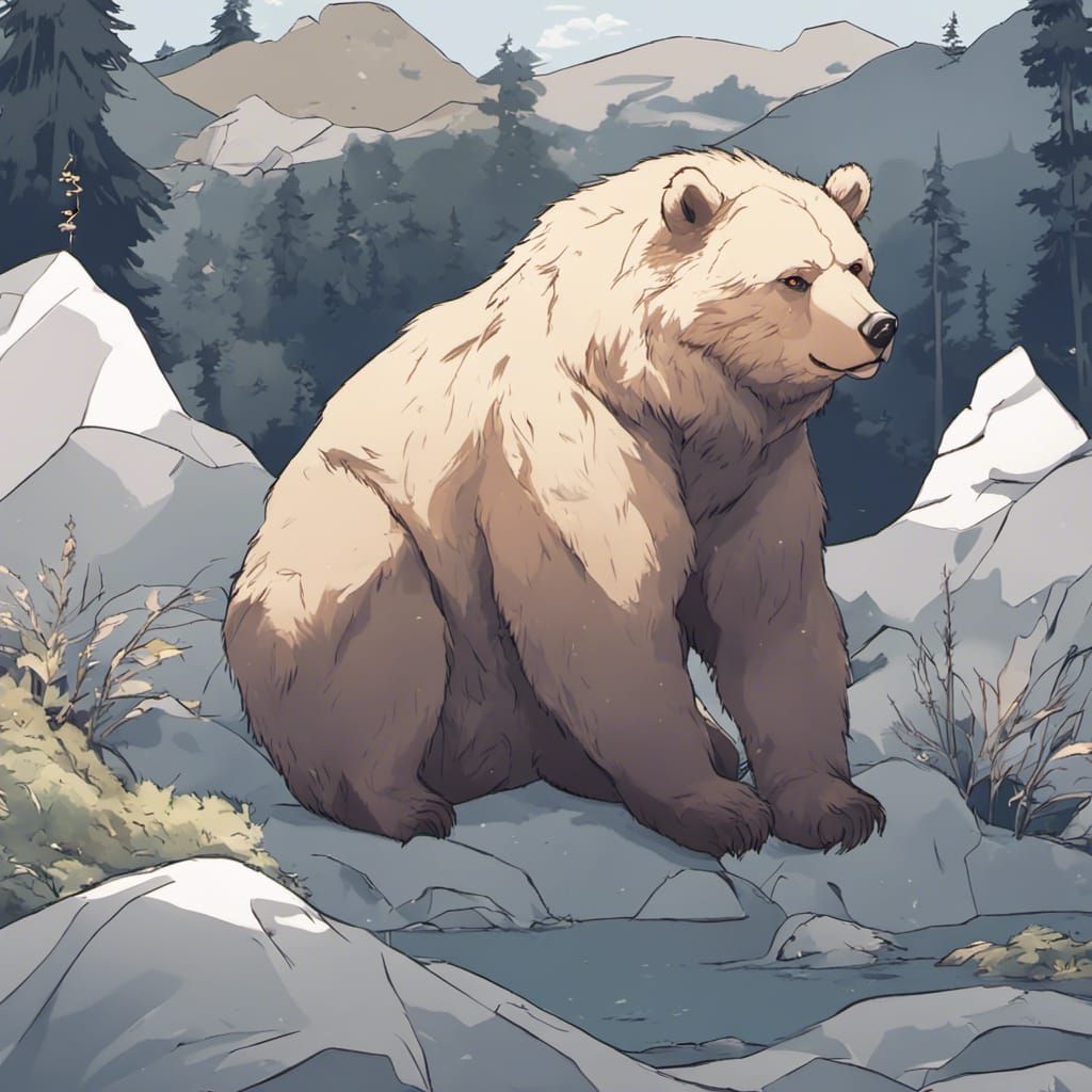 Majestic Bear in Anime Style, 2D Artwork