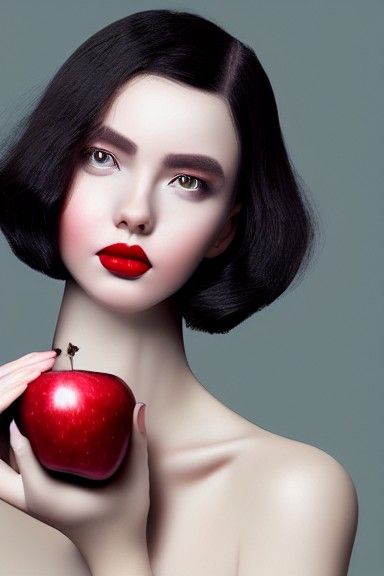 Beautiful Woman with Apple in Photorealistic Style