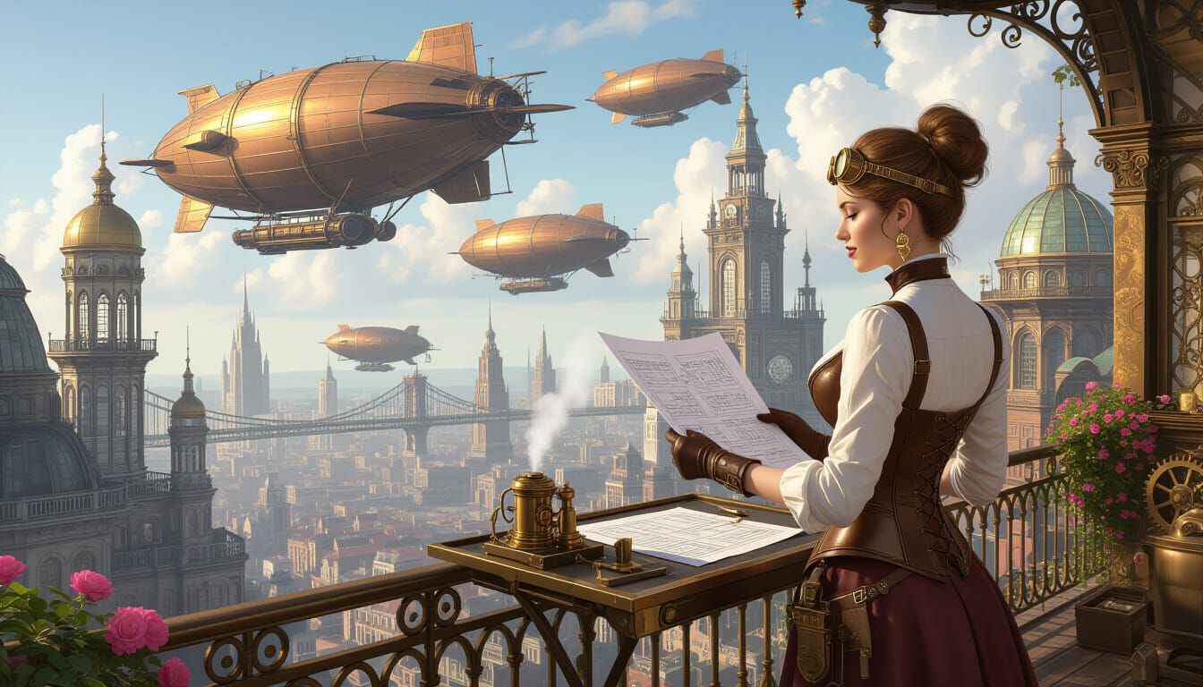 Victorian Inventor Oversees Steampunk Airships