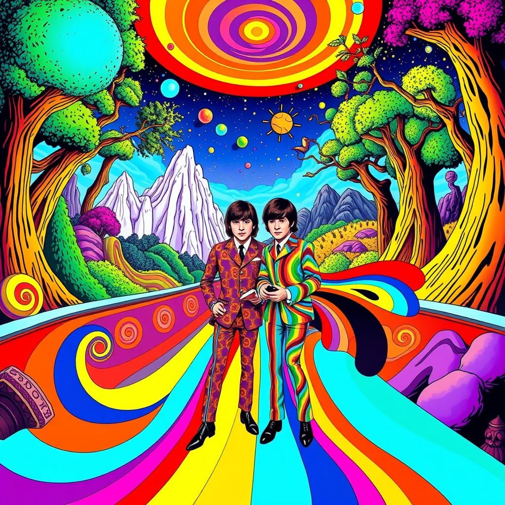 Psychedelic Beatles in Vibrant Music Hall Scene