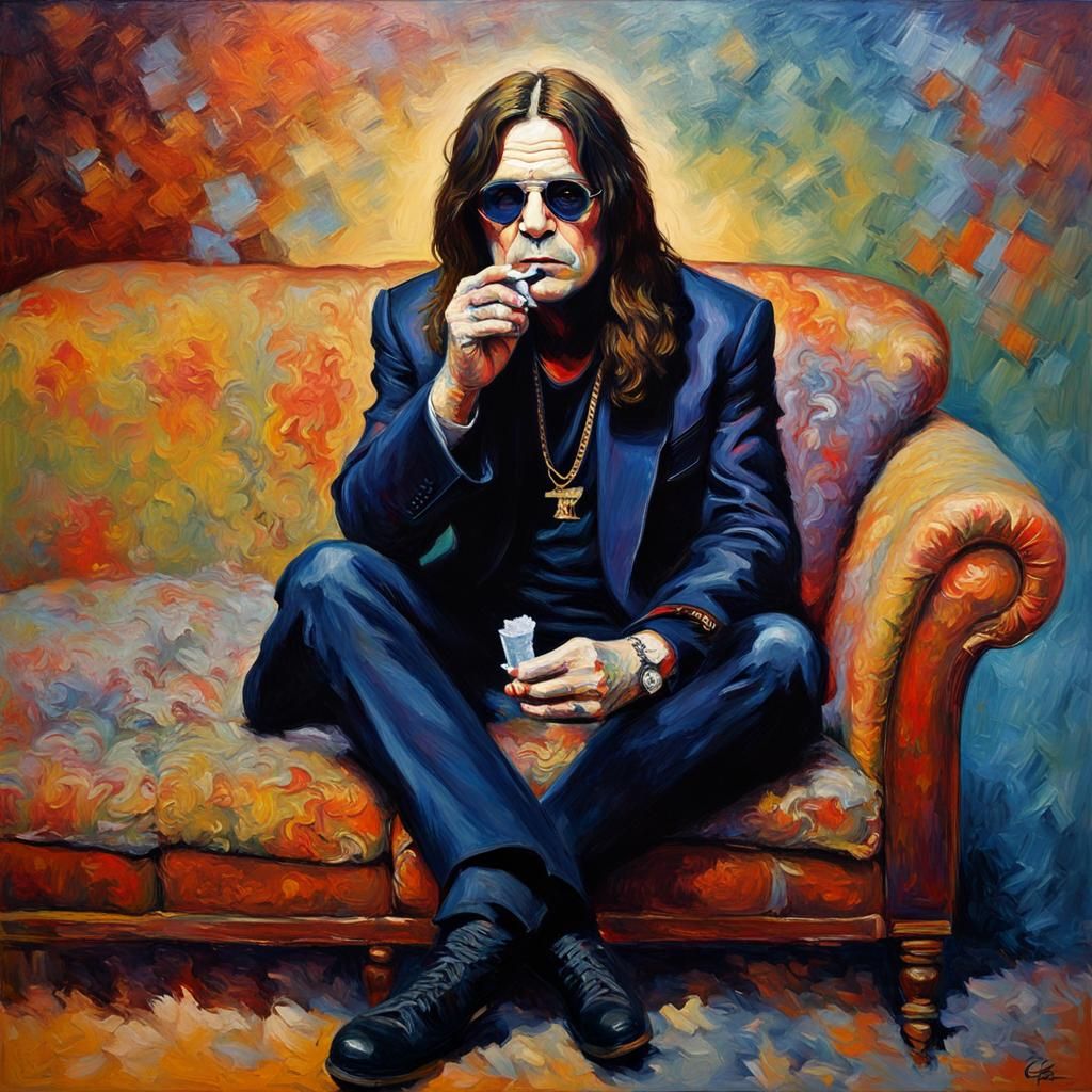 Ozzy Osbourne Smoking: Neo-Impressionist Oil Painting