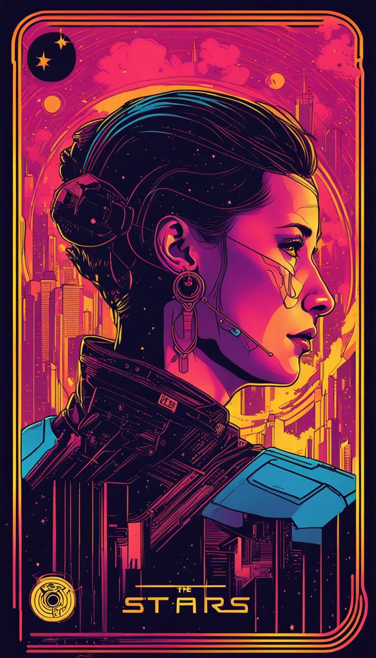The Stars Tarot Card in Cyberpunk Style