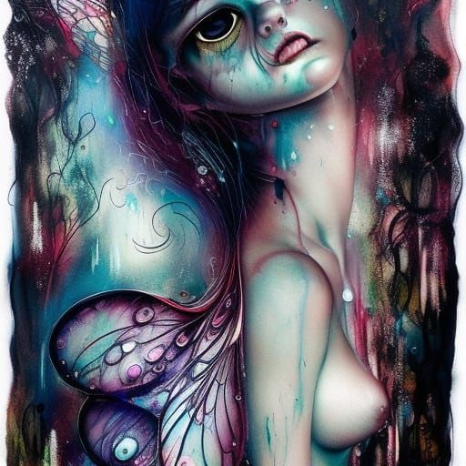 Surreal Fairy Portrait in Ink and Watercolor