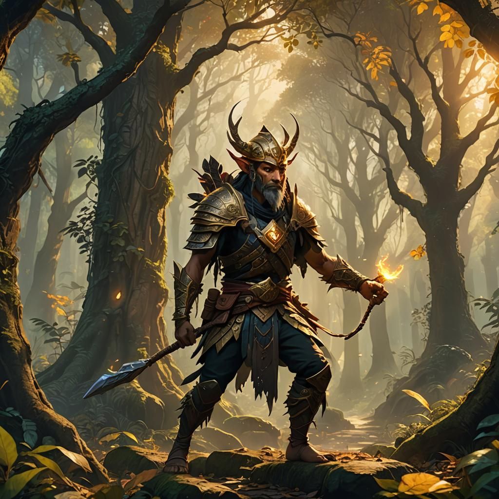 Elf Warrior in Forest Cave: Epic Fantasy Art
