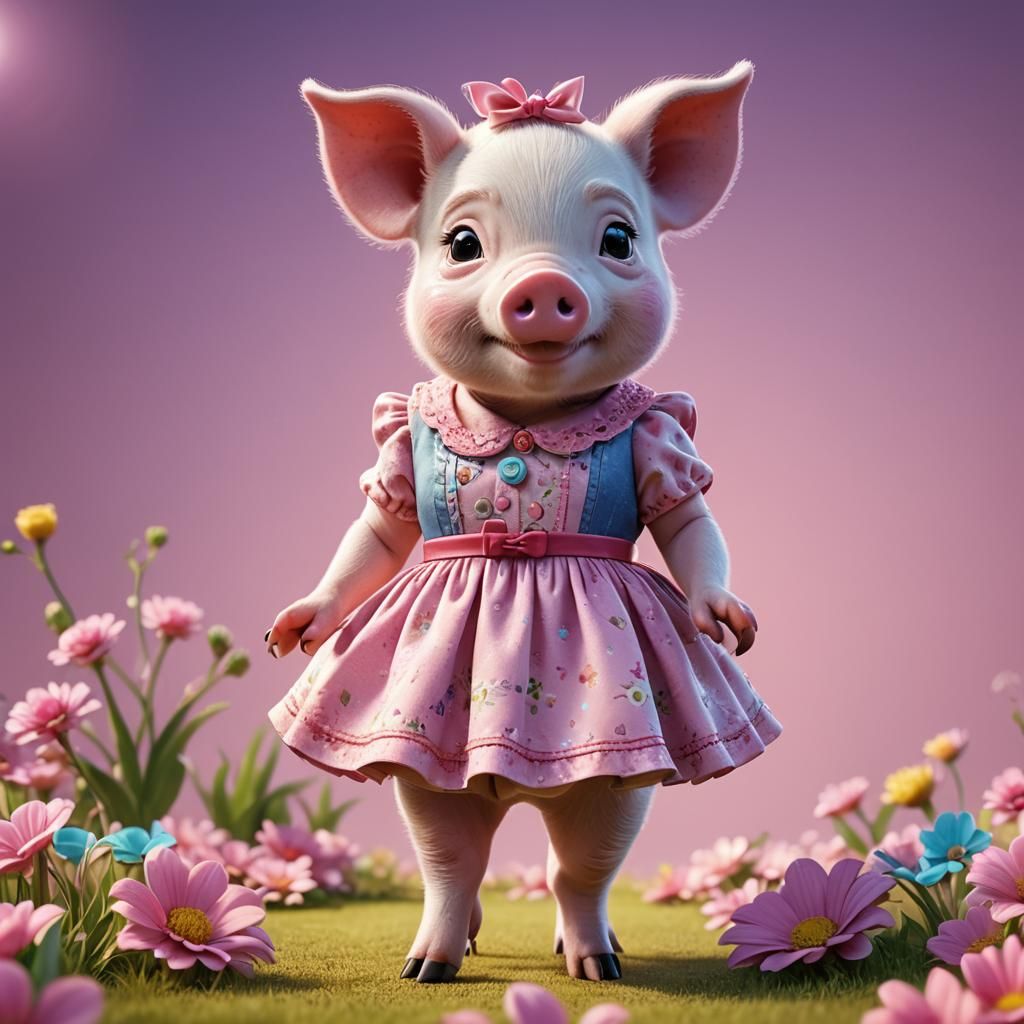 Baby Pig in Dress: 3D Digital Art
