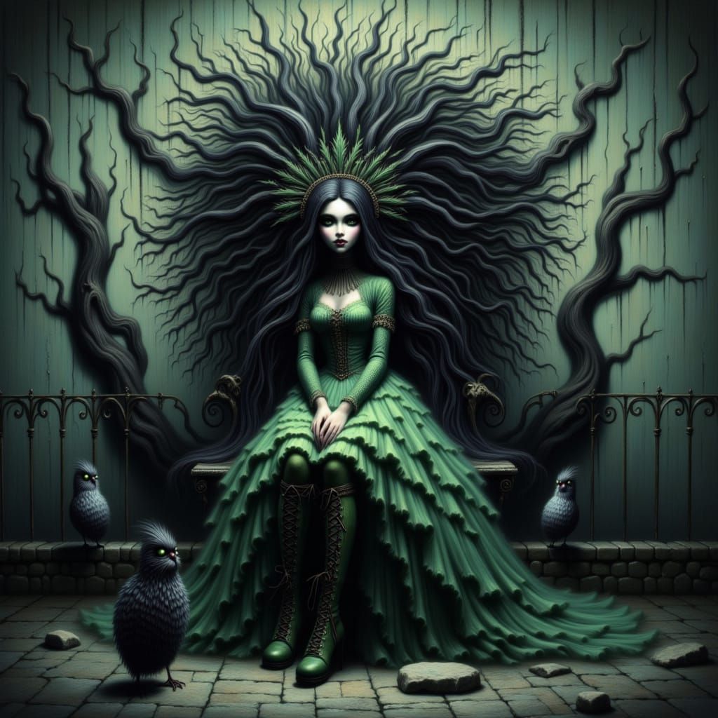 Gothic Queen with Emerald Eyes in Art Nouveau Style