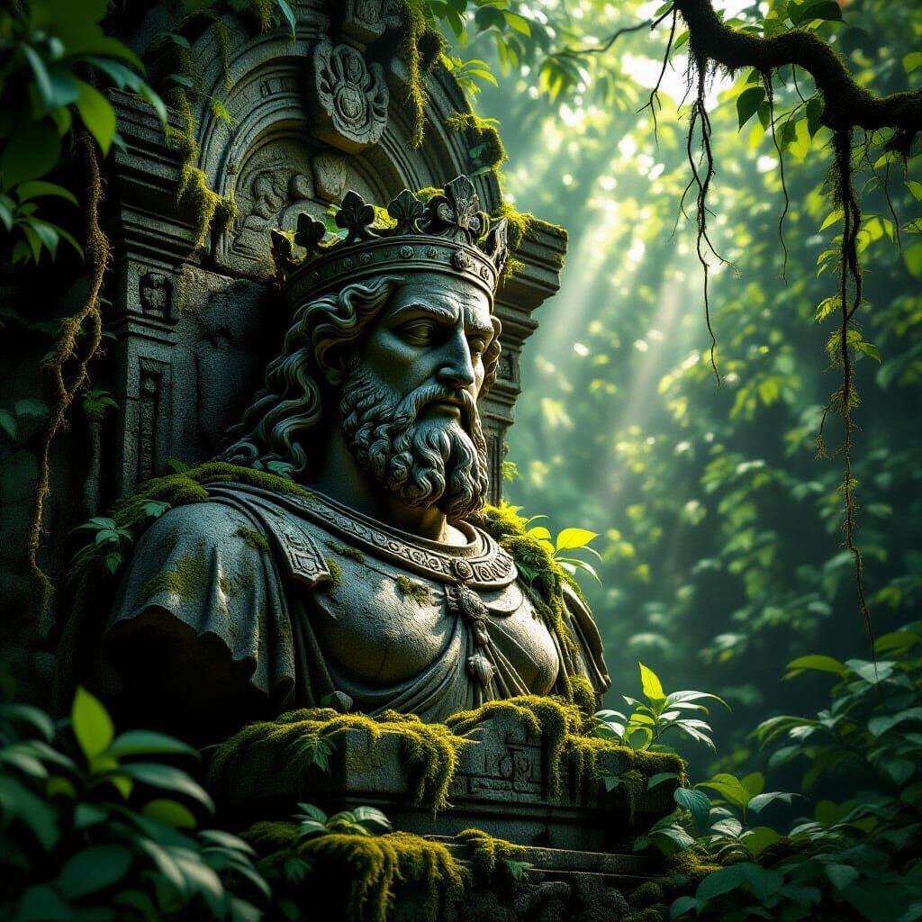 Forgotten King Statue in Vibrant Jungle