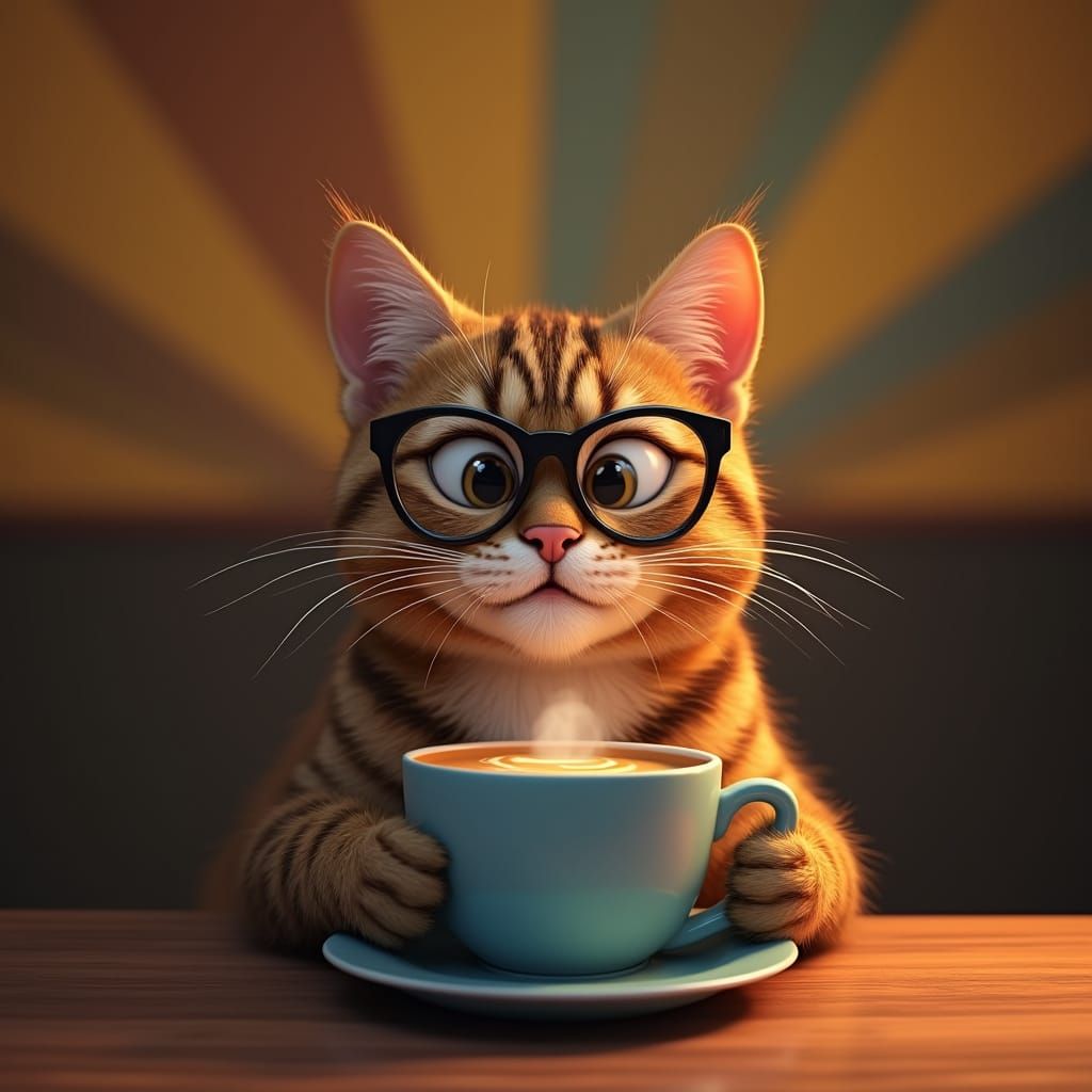 Tabby Cat Enjoys Coffee and Reading in a Cozy, Cinematic Set...