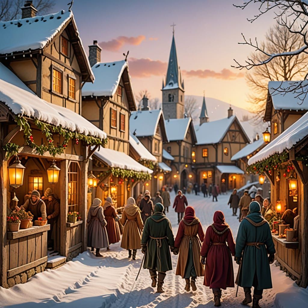 Medieval Village Christmas Carnival in Winter Wonderland