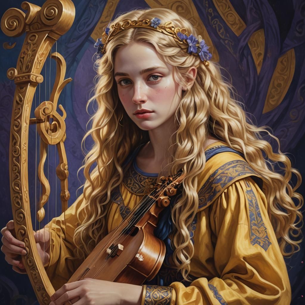 Greek Woman Portrait with Lyre in Renaissance Style