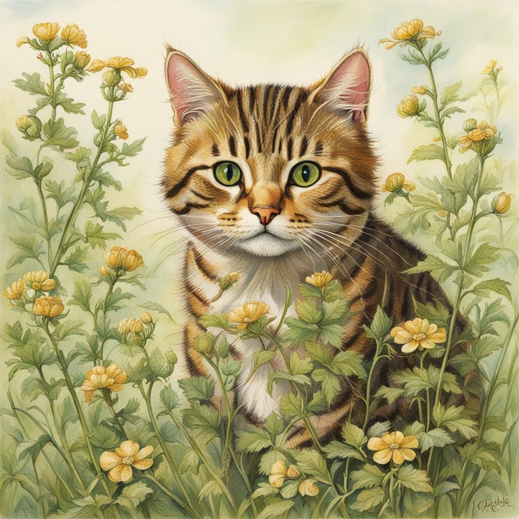 Cat Portrait in Cicely Mary Barker Style