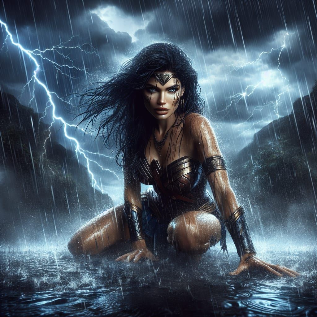 Amazon Warrior in Torrential Downpour: Matte Painting