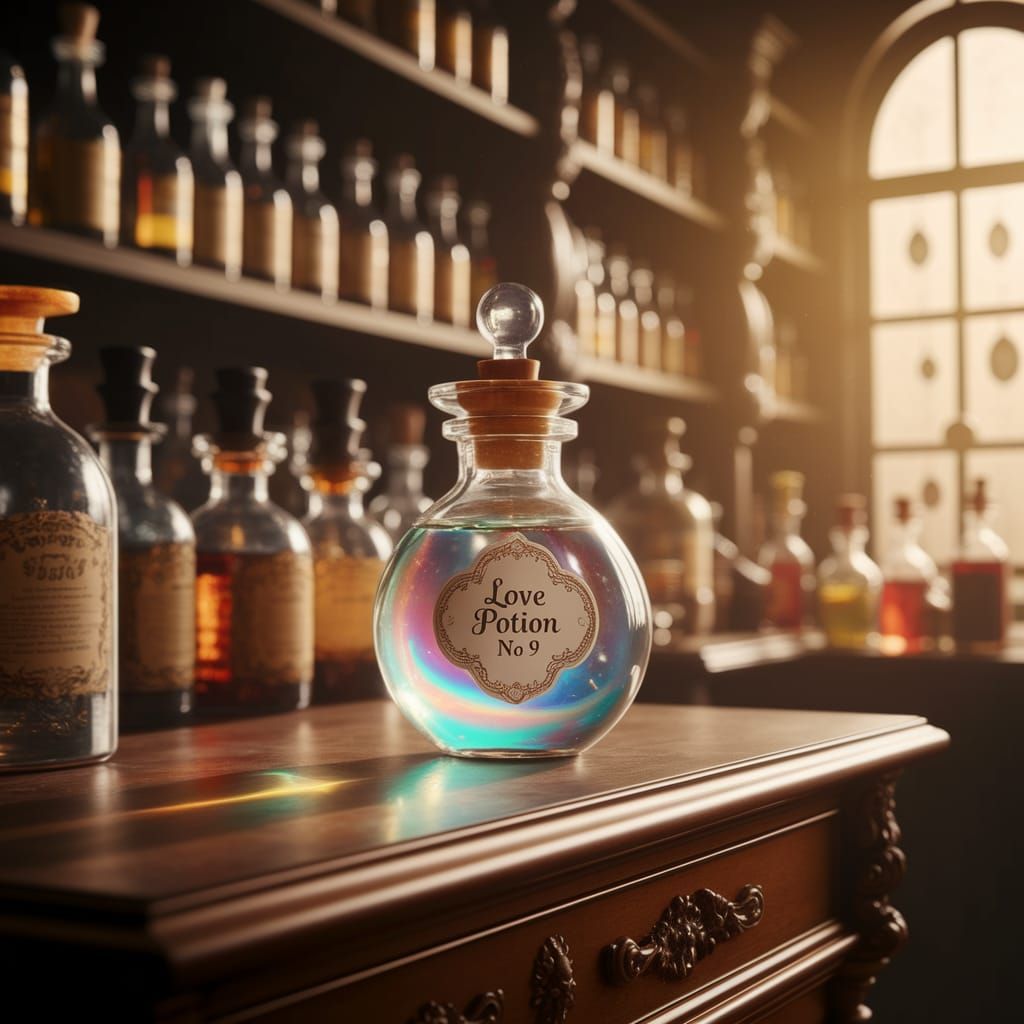 Enchanted Apothecary Potion No. 9½ in Warm, Vintage Lighting