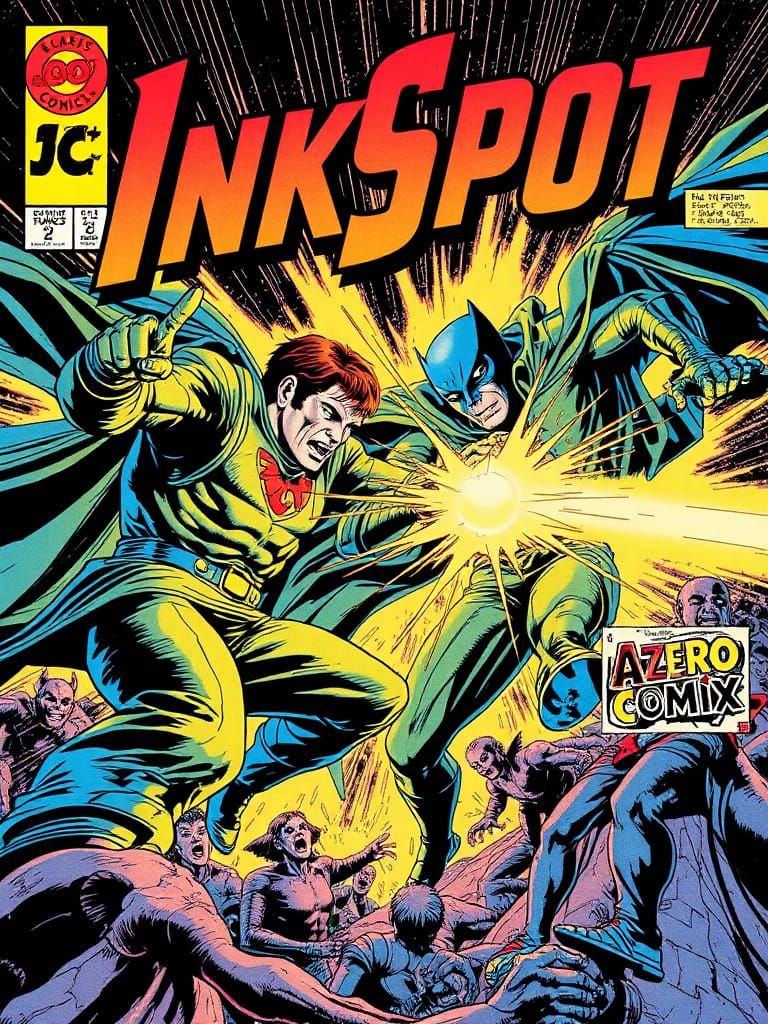 Epic Battle: Lightman vs Nightman in 1970s Comic Style