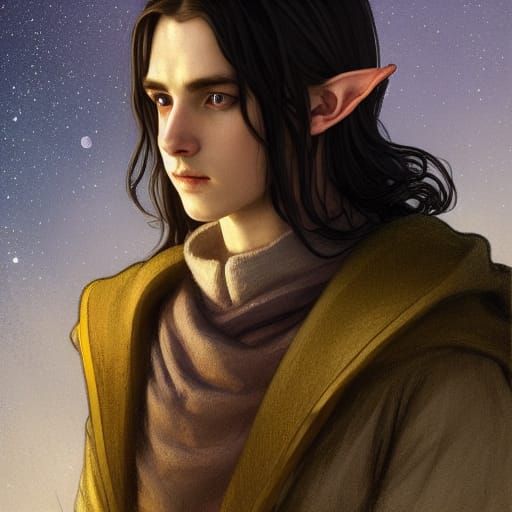 Elven Portrait Under Moonlight: Hyperdetailed Concept Art